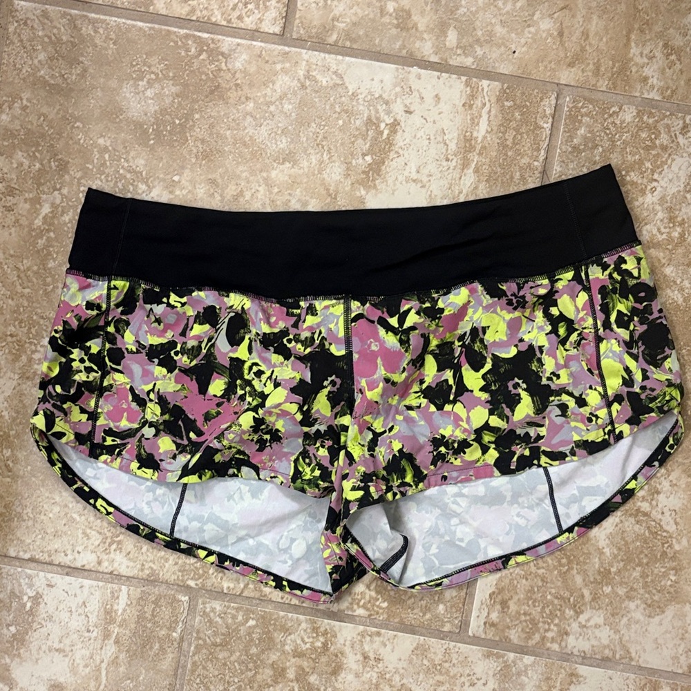 lululemon athletica Black and Pink Floral Athletic Shorts